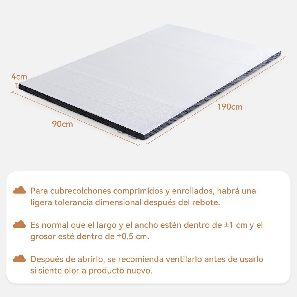 Amazon Basics Topper Viscoelástico: medidas de la versión de 4 cm en 90x190