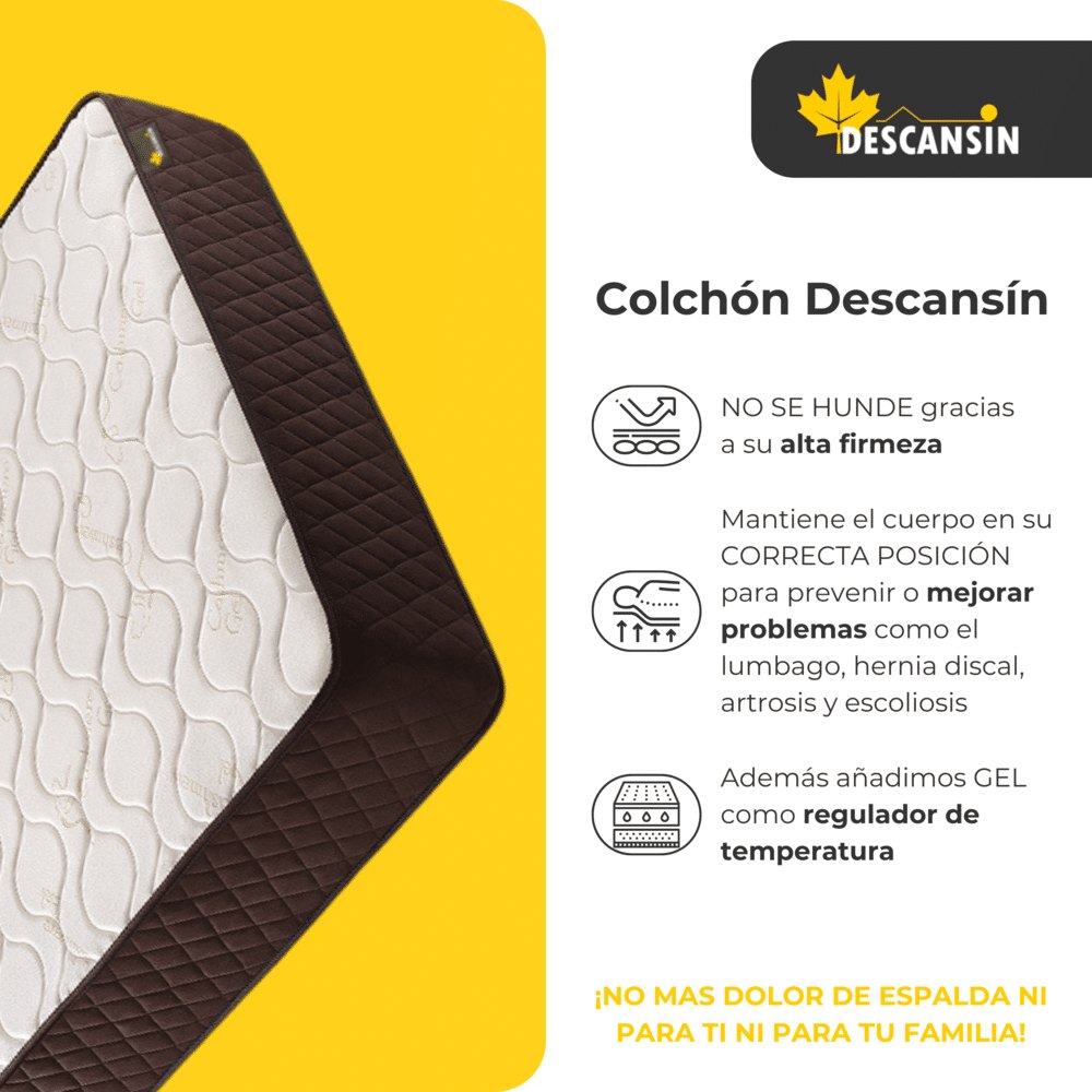 Colchón Descansín, infografía con la esquina del colchón y sus puntos fuertes