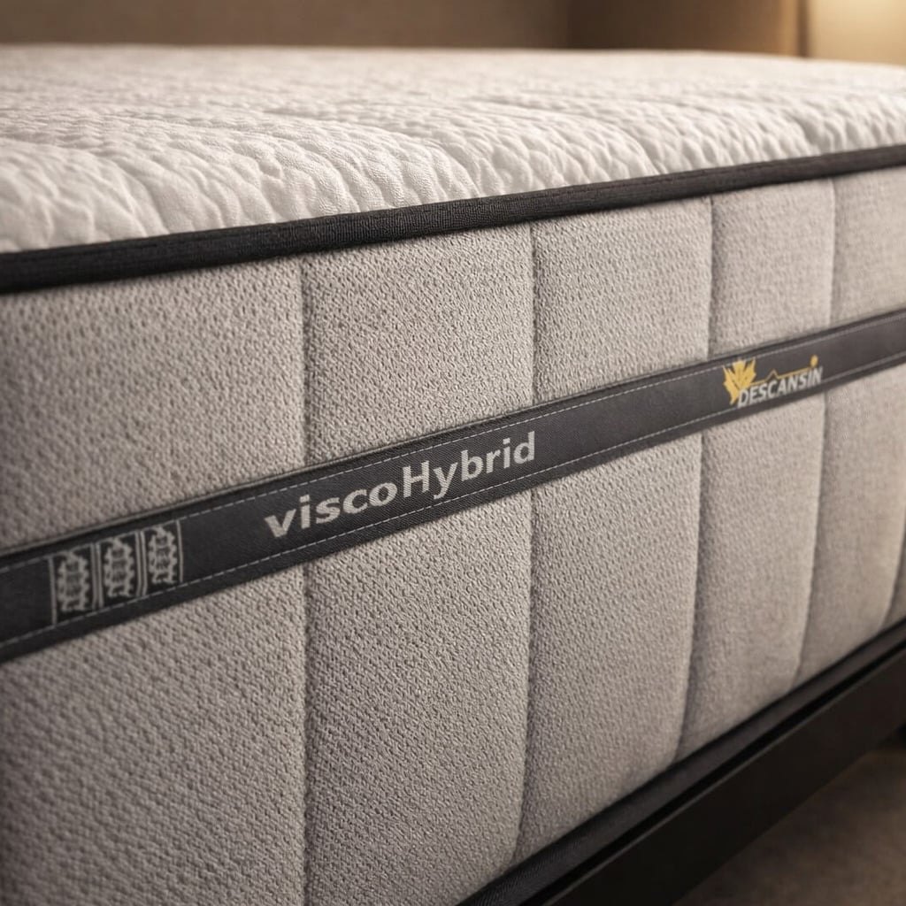 Descansín ViscoHybrid, detalle de la platabanda con el nombre del modelo