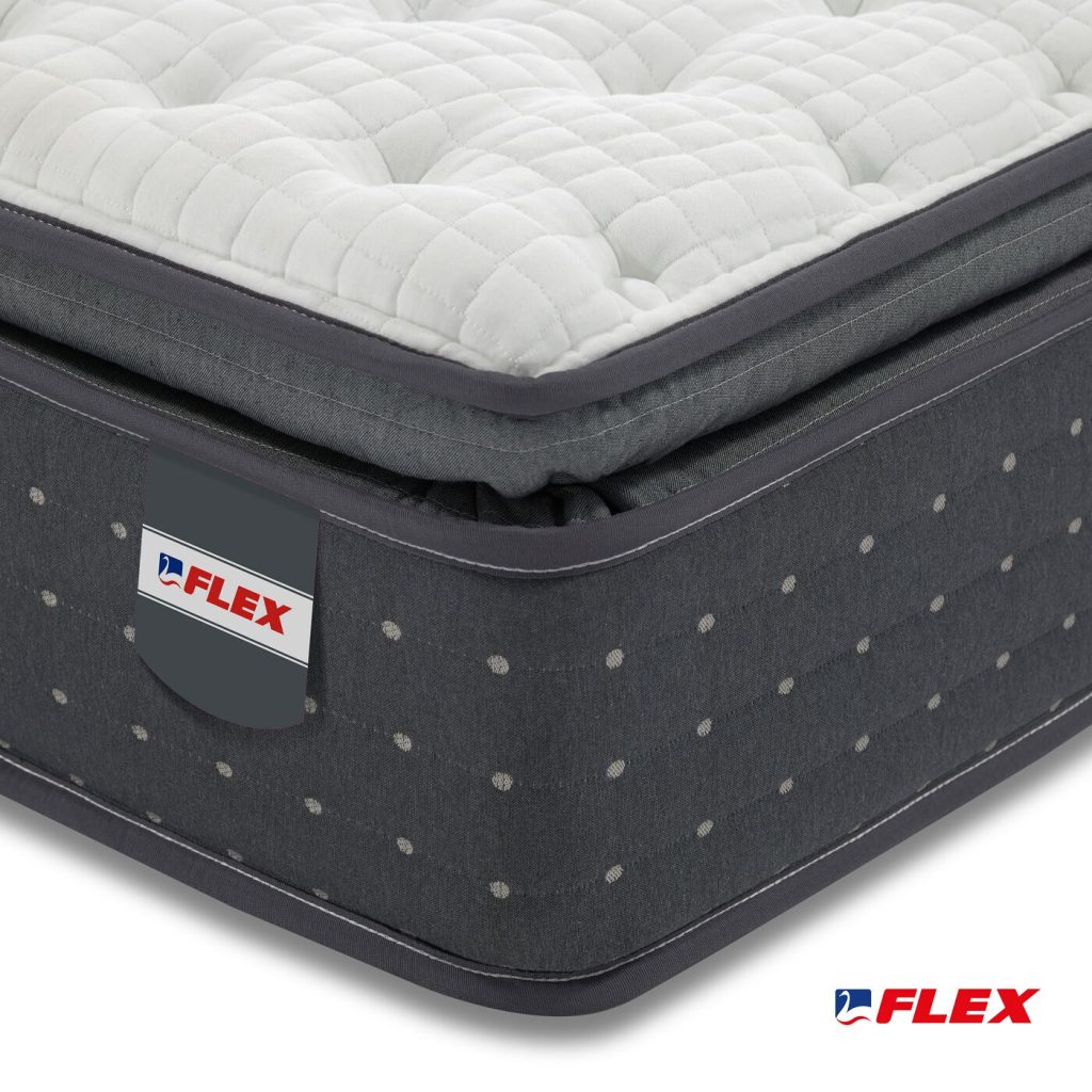 Flex Heaven, esquina con el pillow top y la etiqueta Flex