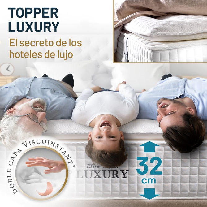 Elite Black: topper Luxury con doble capa Viscoinstant y 32 cm de altura
