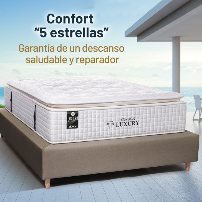 Elite Black: colchón con topper Luxury sobre un canapé, imagen del fabricante