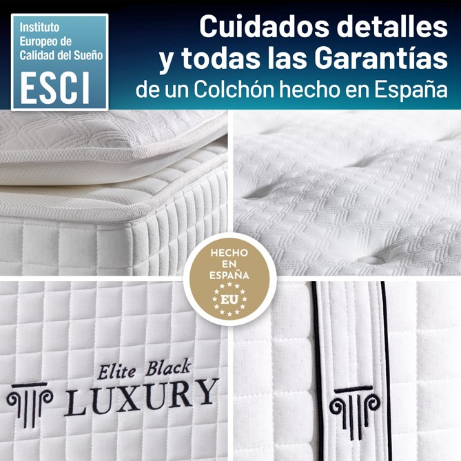 Elite Black Luxury: detalle del acolchado, la etiqueta y las asas