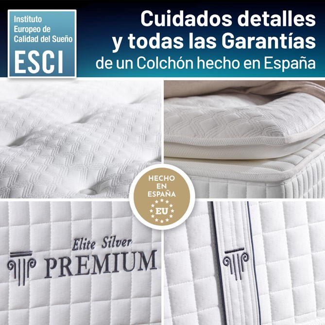 Elite Silver Premium: detalle del acolchado, la platabanda y la etiqueta