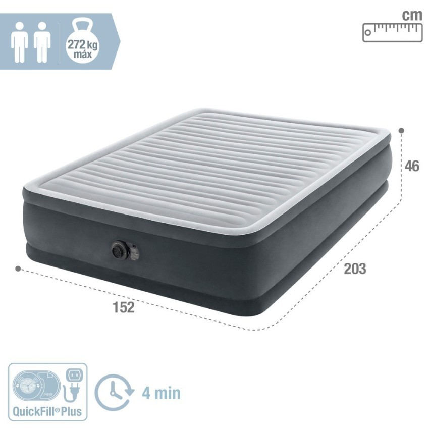 Intex Comfort-Plush Elevated doble con sus medidas de 152x203x46 cm