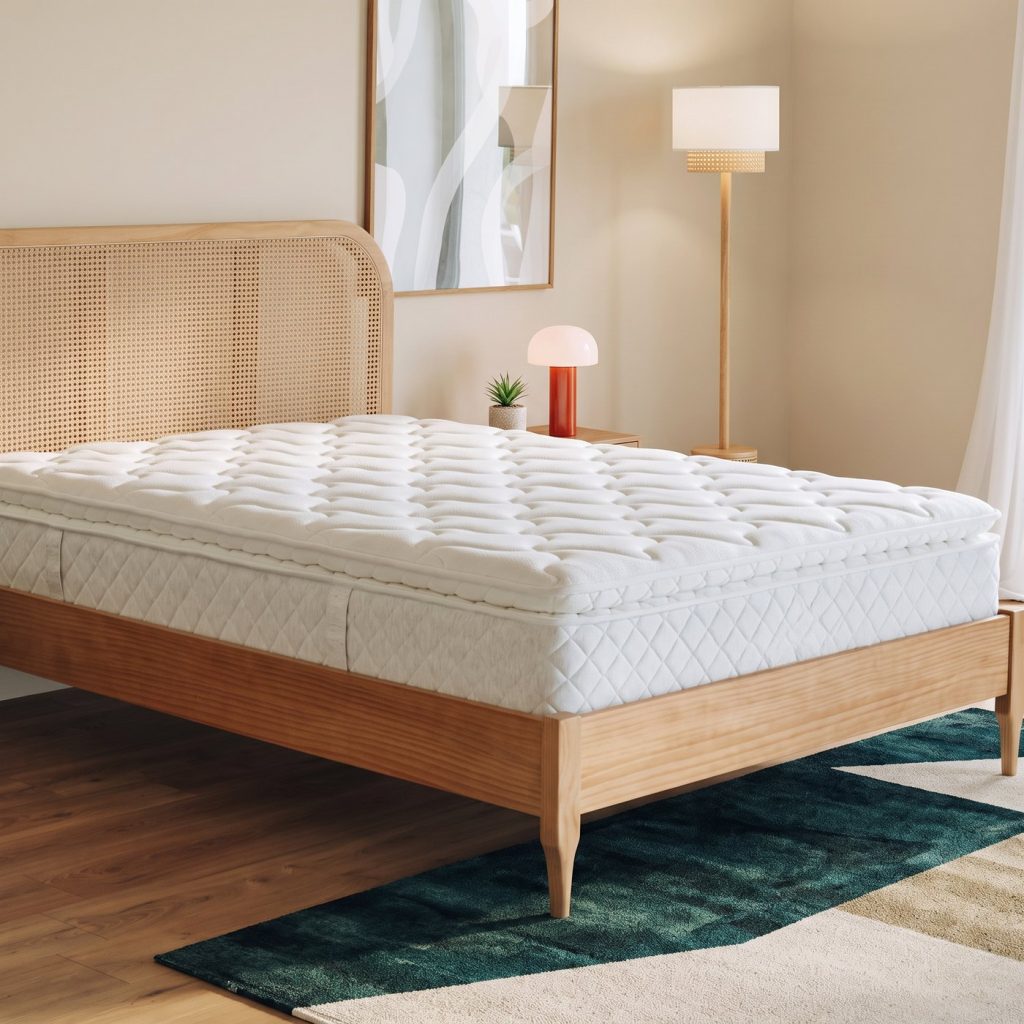 Slome Bienestar Superior sobre una cama de madera en un dormitorio