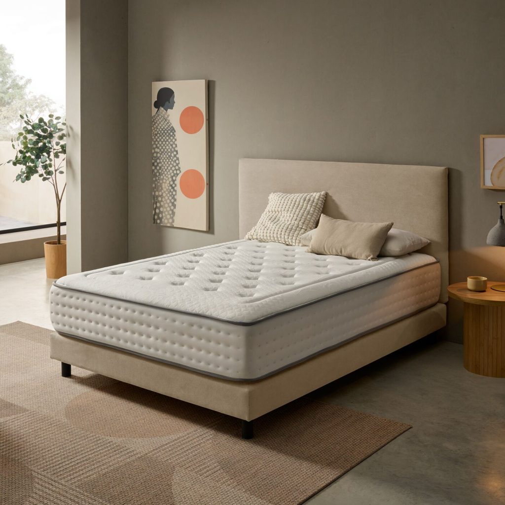 Somnalis Maxi One sobre una cama tapizada en un dormitorio