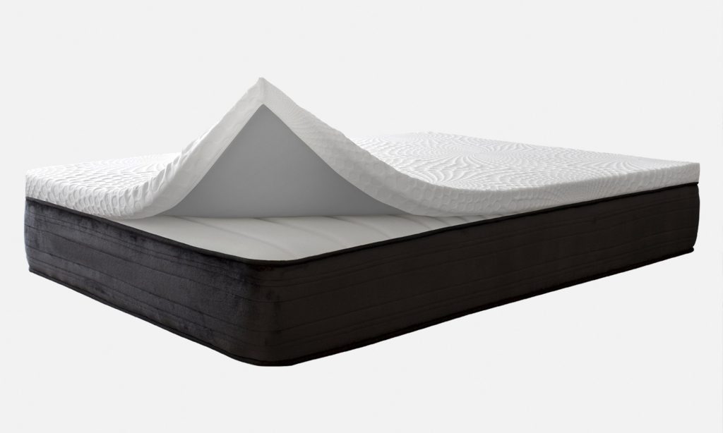 Topper Coolgraph de Topdormitorios colocado sobre un colchón con la funda abierta