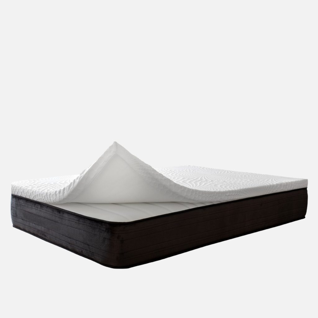 Topper Premium 6 de Topdormitorios con la funda levantada mostrando la viscoelástica