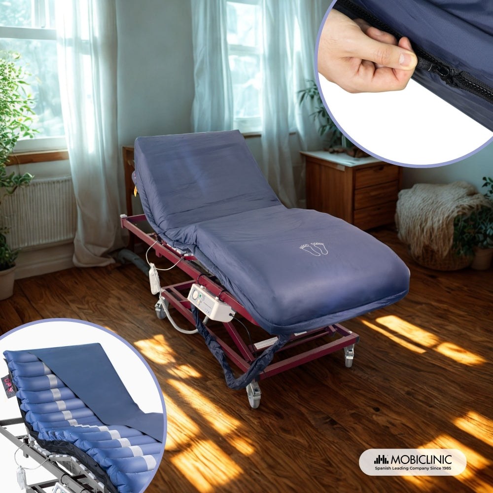 Mobiclinic Mobi 3 con su funda sobre una cama articulada