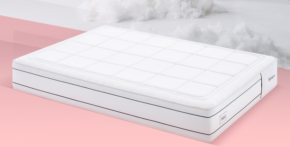MaxColchón Hermes, colchón blanco con acolchado en cuadros sobre fondo rosa