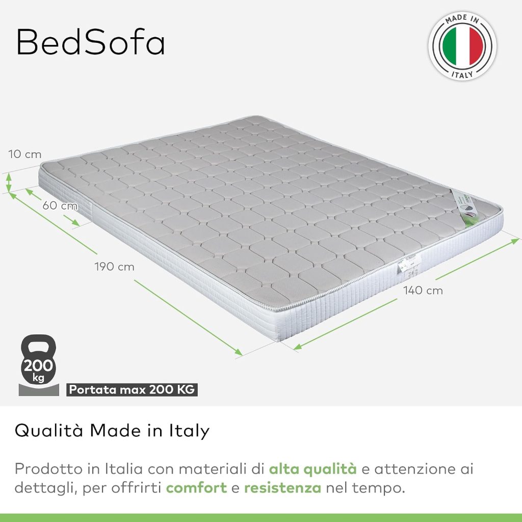 EverGreenWeb Bed Sofa Memory con medidas de 140x190, 10 cm y pliegue a 60 cm