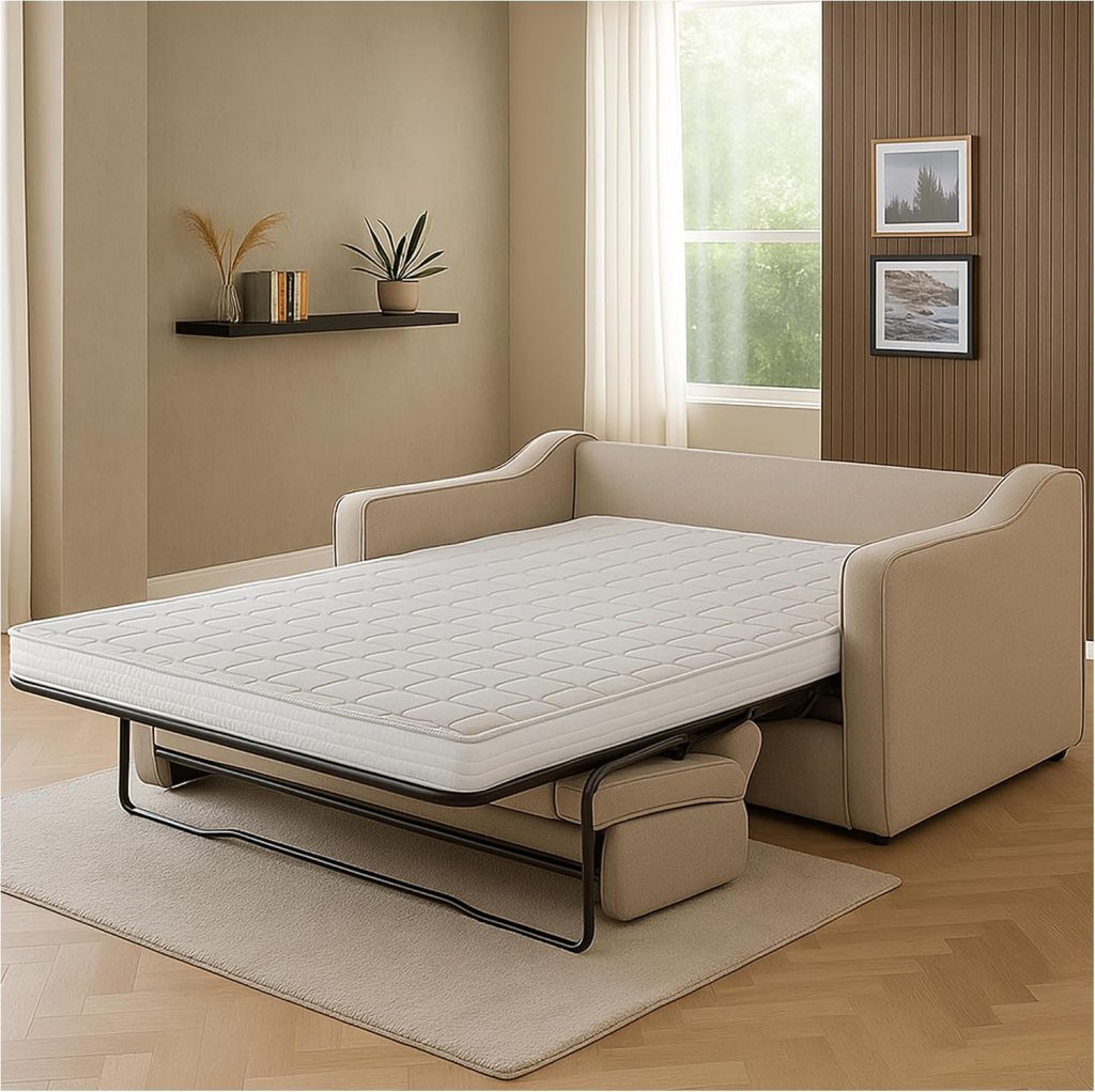 EverGreenWeb Daybed Memory en un sofá cama abierto en el salón
