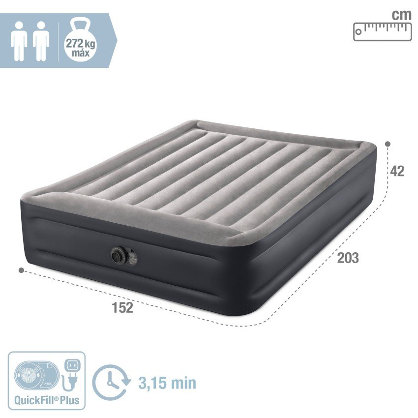Intex Deluxe Pillow Rest Raised con medidas 152x203x42 cm y carga de 272 kg