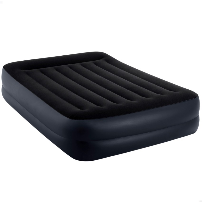 Intex Dura-Beam Plus Pillow Rest Raised, colchón hinchable doble negro sobre fondo blanco