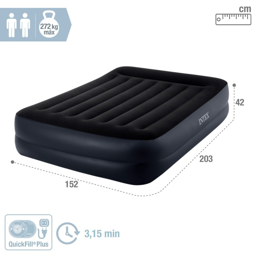 Intex Dura-Beam Plus Pillow Rest Raised, medidas de 152 x 203 x 42 cm y carga de 272 kg
