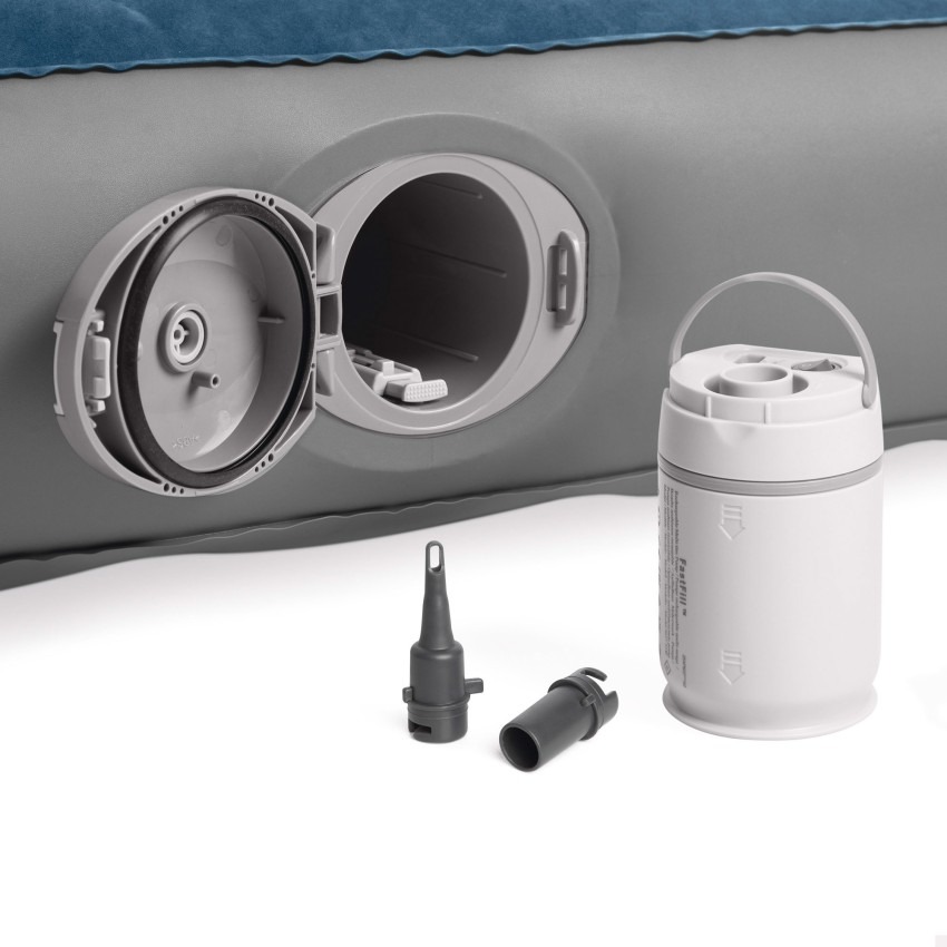 Intex Dura-Beam Standard Prestige Single-High, válvula abierta con el hinchador y las boquillas